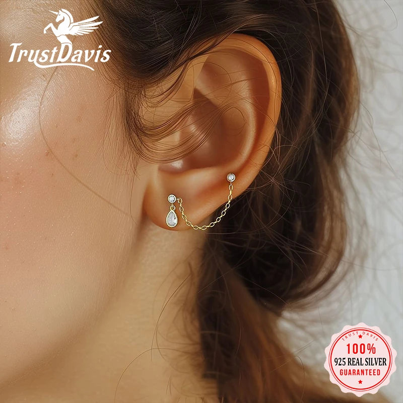 TrustDavis 925 Sterling Silver Women's Fashion Simple Single Tassel Long Chain Earrings for Women Girls Jewelry Gift DS4448