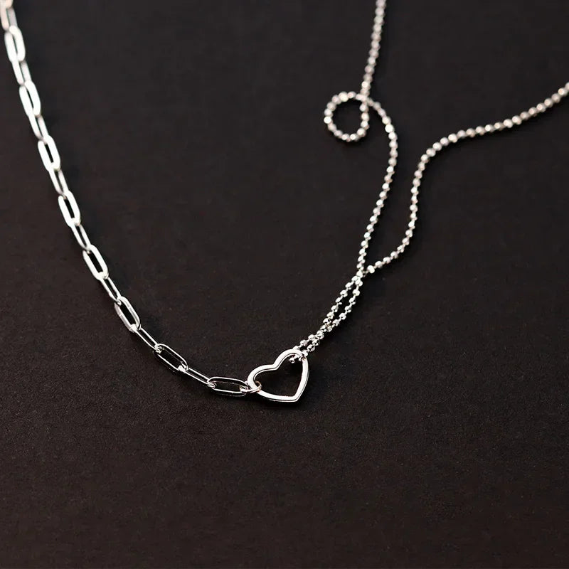 TrustDavis Real 925 Sterling Silver Necklace Heart Beads Chain Necklace For Women Daughter Birthday Gift Fine Jewelry DA2918