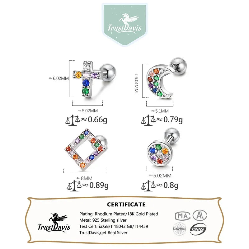 Corss Moon Bead Screw Stud Earrings DS4143