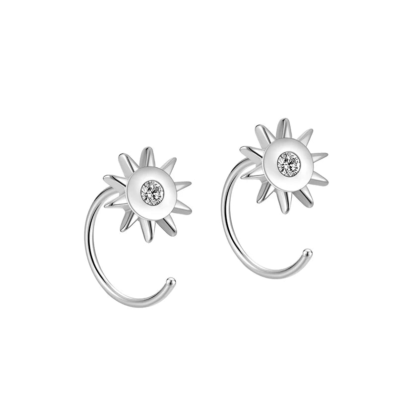 TrustDavis 925 Sterling Silver Women's Fashion Simple Sun Single Zirconia Stud Earrings for Women Girls Jewelry Gift DS4287