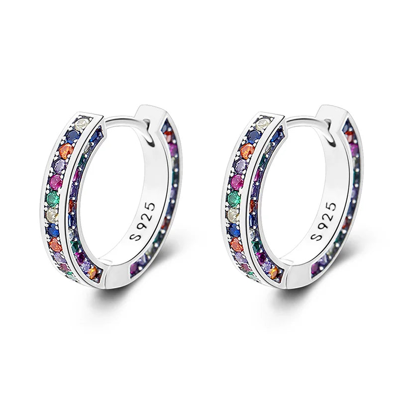 TrustDavis Original 925 Sterling Silver Women Colorful Zircon Hoop Earrings for Girls Wedding Party Fine S925 Jewelry DS3523