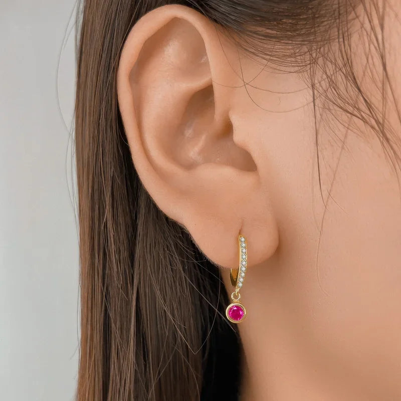 Trustdavis Real 925 Sterling Silver Round Pendant Hoop Earrings For Women Wedding Party Fine Colour Dazzling Jewelry DA2739