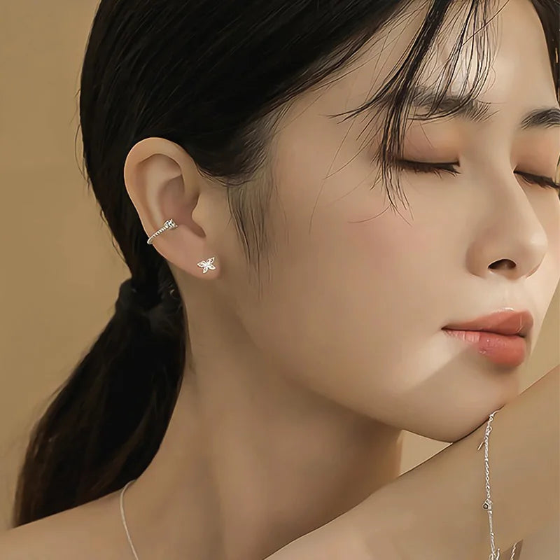 TrustDavis Real 925 Sterling Silver Minimalist Fashion Cute Butterfly Screw Stud Earrings for Women Wedding Fine Jewelry DS3965