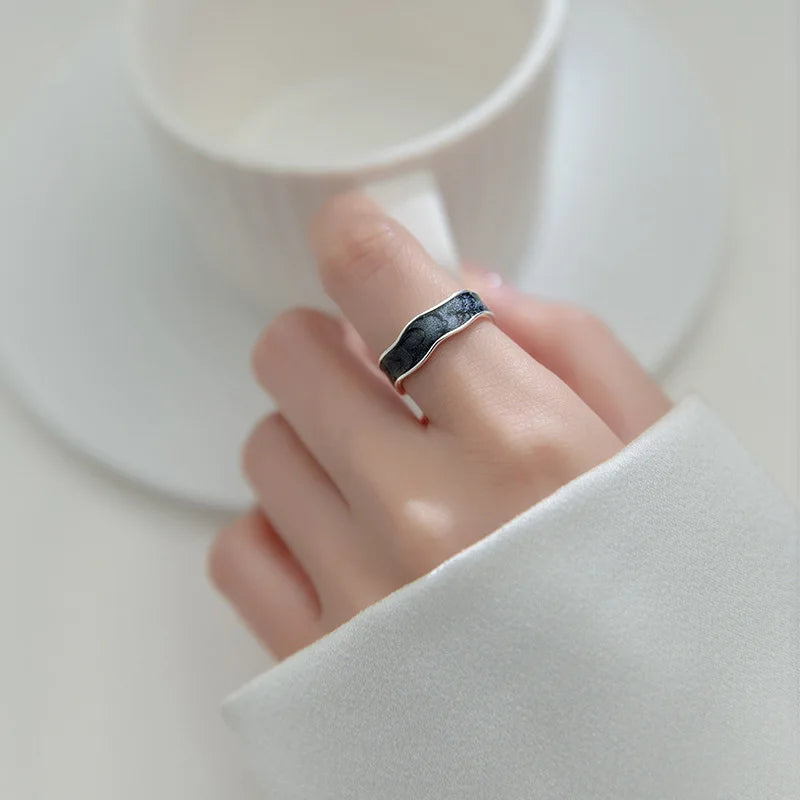 TrustDavis Real 925 Sterling Silver Fashion Glaze Irregular Wave Opening Ring For Women Wedding Birthday Present Jewelry DB1374