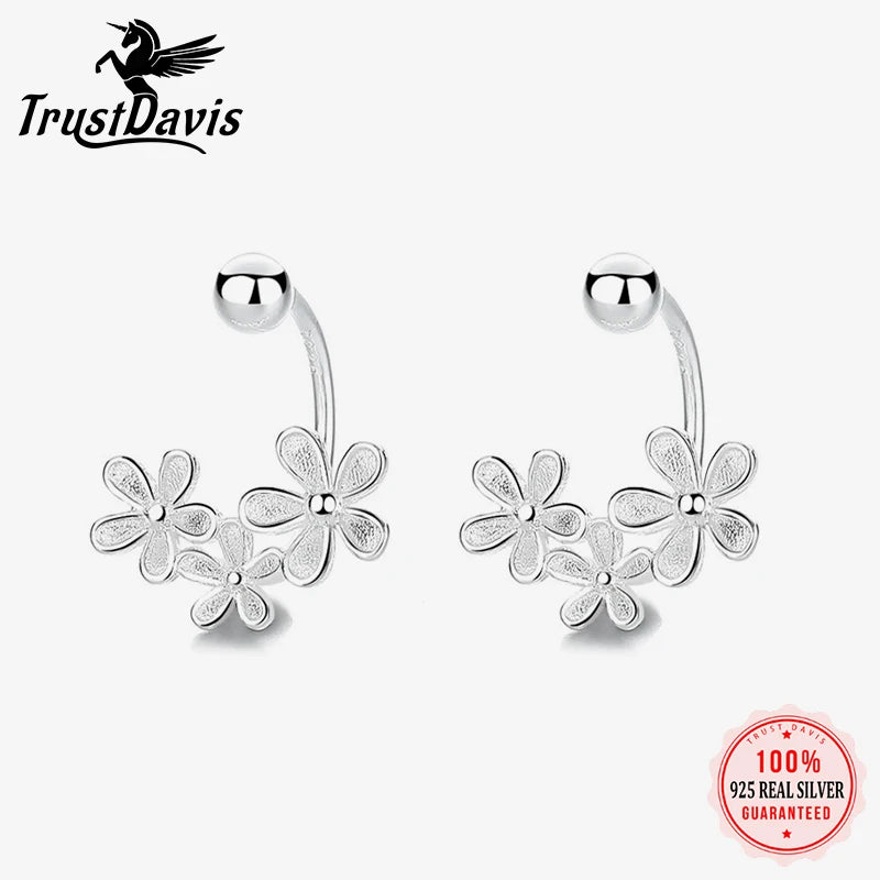 Trustdavis Real 925 Sterling Silver Fashion Sweet Flowers Stud Earrings Woman Girls Birthday Party Gift Jewelry DS4134