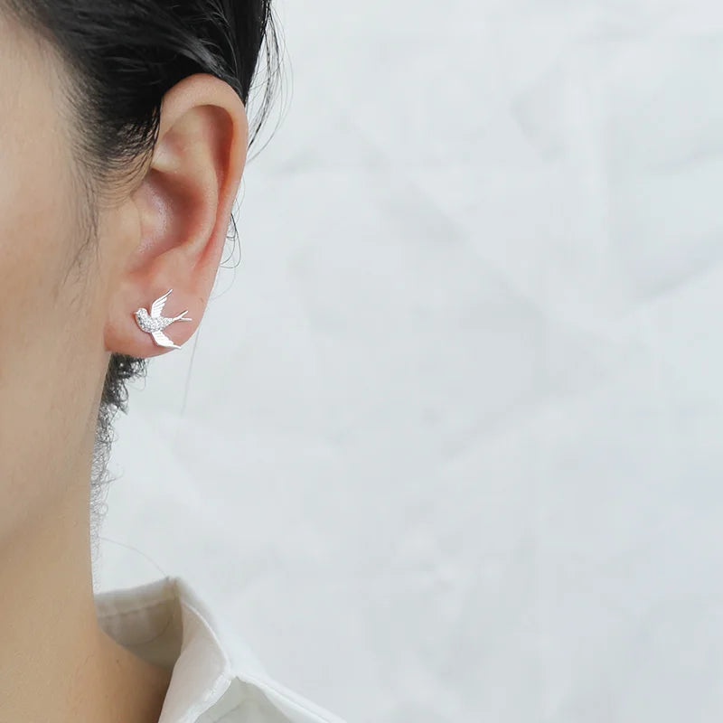 Sweet Asymmetric Bird Branch CZ Charm Stud Earrings DB422