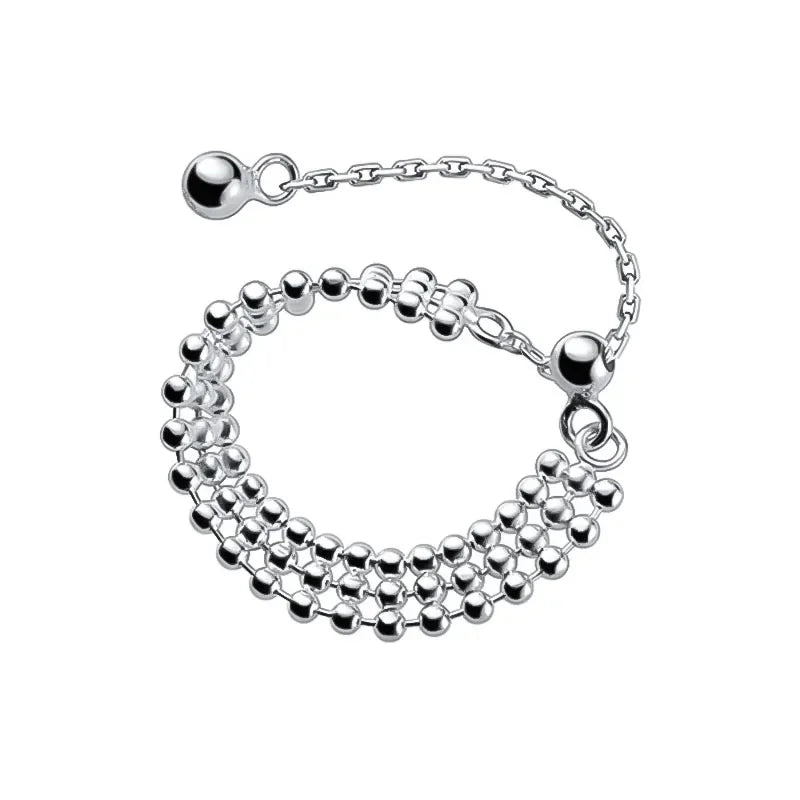 TrustDavis Real 925 Sterling Silver Fashion Three Layers Beads Chain Ring Sizable For Women Wedding Party Fine Jewelry DB996