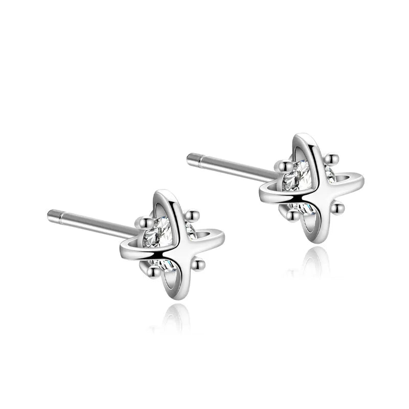 Real 925 Sterling Silver Planet Zircon Stud Earrings DS4956