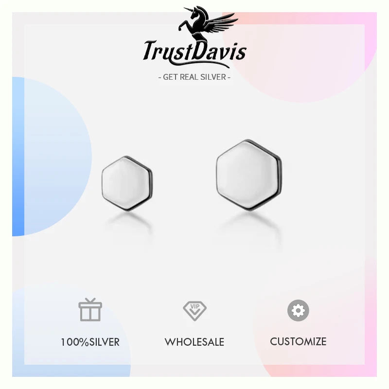 Trusta New Arrival Authentic 925 Sterling Silver Lovely Hexagon Stud Earrings Silver for Women Fashion Jewelry New Design DA869