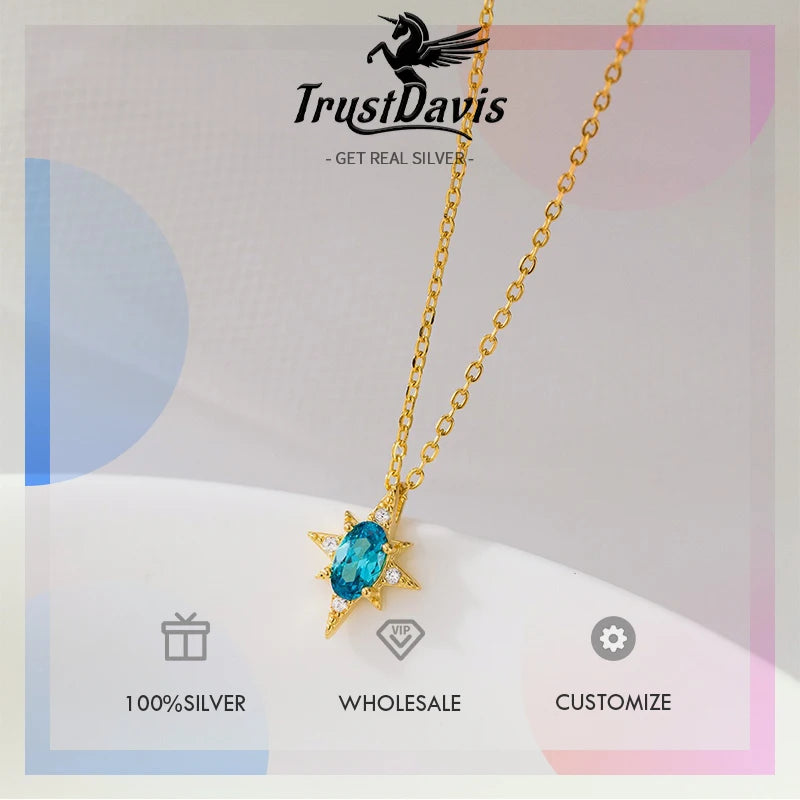 TrustDavis Real 925 Sterling Silver Fashion Charm Eight-pointed Star Necklace for Women Wedding Birthday Fine Jewelry DS4163