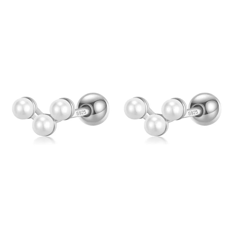 TrustDavis Real 925 Sterling Silver Earring Synthesis Pearl Beads Screw Stud Earring For Women Wedding Party Jewelry Gift DA2782