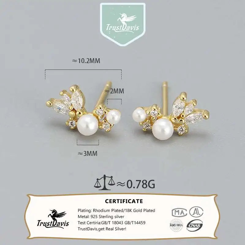 TrustDavis Real 925 Sterling Silver Minimalist Synthetic pearl Stud Earrings For Women Wedding Fine S925 Jewelry Gift DS4032