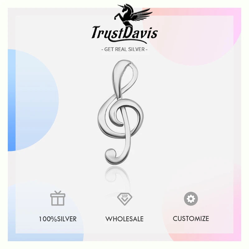 TrustDavis Real 925 Sterling Silver Fashion Minimalist Music Notation Charm Pendant Handmade DIY Accessories Wholesale DZ1697