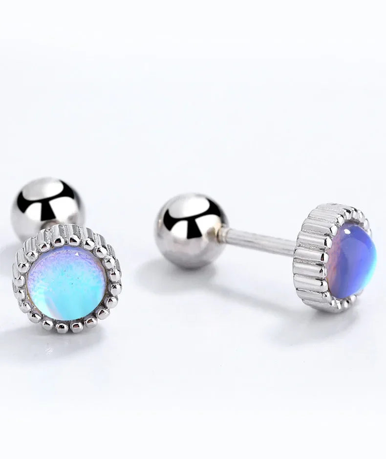 Round Moonstone Screw Earrings DB1428
