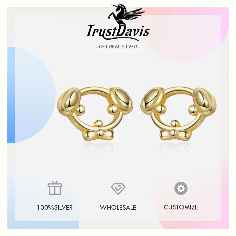 TrustDavis 100% 925 Sterling Silver Cute Little Dog Hollowed Out Stud Earrings for Daughter Girls Teens Lady DS4109