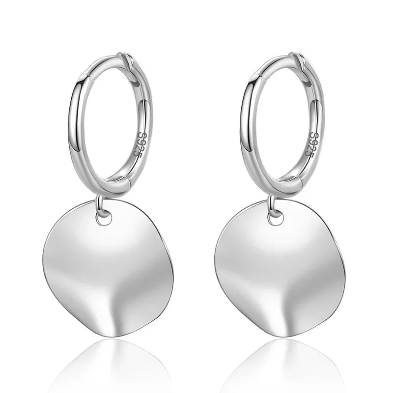 TrustDavis Real 925 Sterling Silver Sweet Geometric Round Uneven Pendant Hoop Earrings For Women Wedding Party Jewelry DA1133