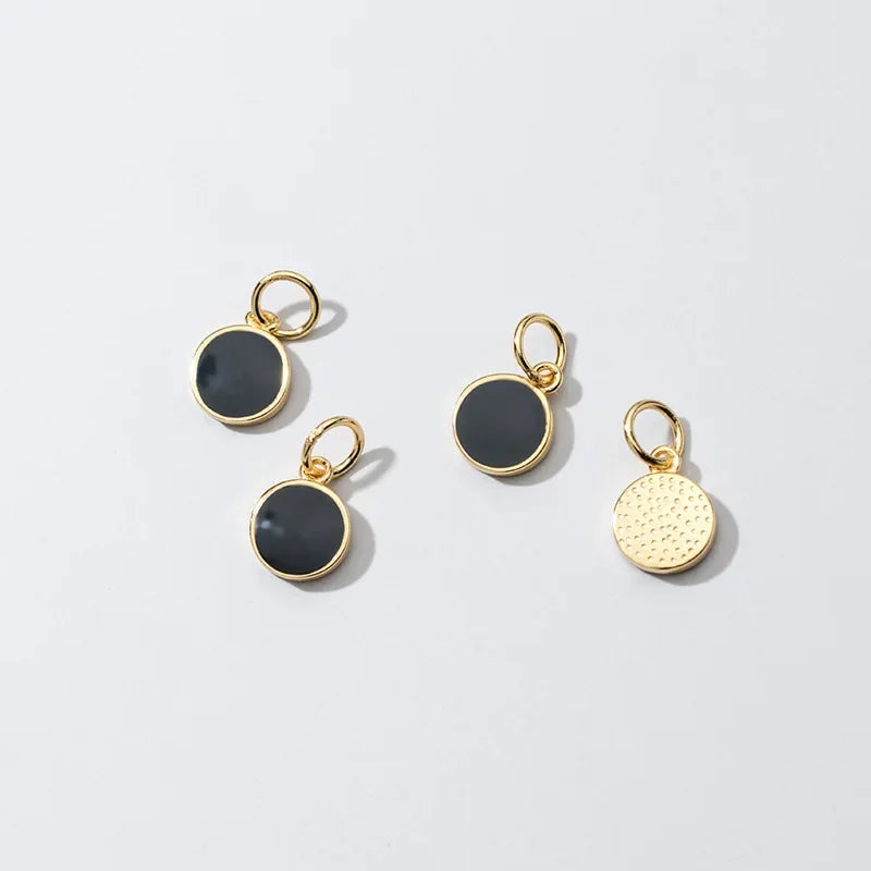 Black Glaze Round Charm Pendant DIY Accessories Jewelry HY105