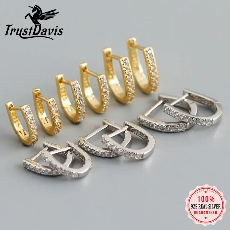 925 Sterling Silve Fashion Minimalist Geometric Zircon Gothic Hoop Earrings DA2723