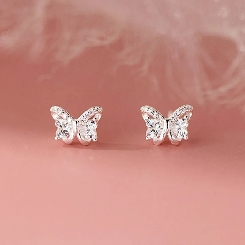 TrustDavis Real 925 Sterling Silver Sweet Heart Studded Diamond Bow Stud Earrings for Women Girls Birthday Gift Jewelry DA1637