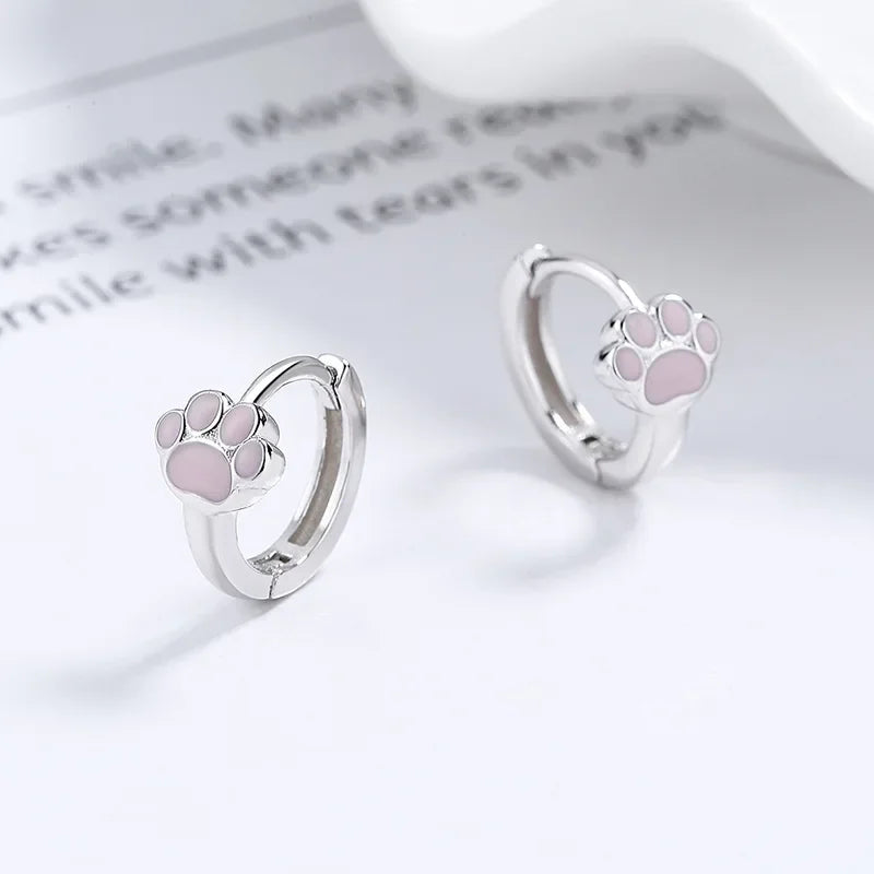 TrustDavis Genuine 925 Sterling Silver Cute Pink Cat Claw Hoop Earrings Women Fashion for Girls Anniversary Fine Jewelry DS3960