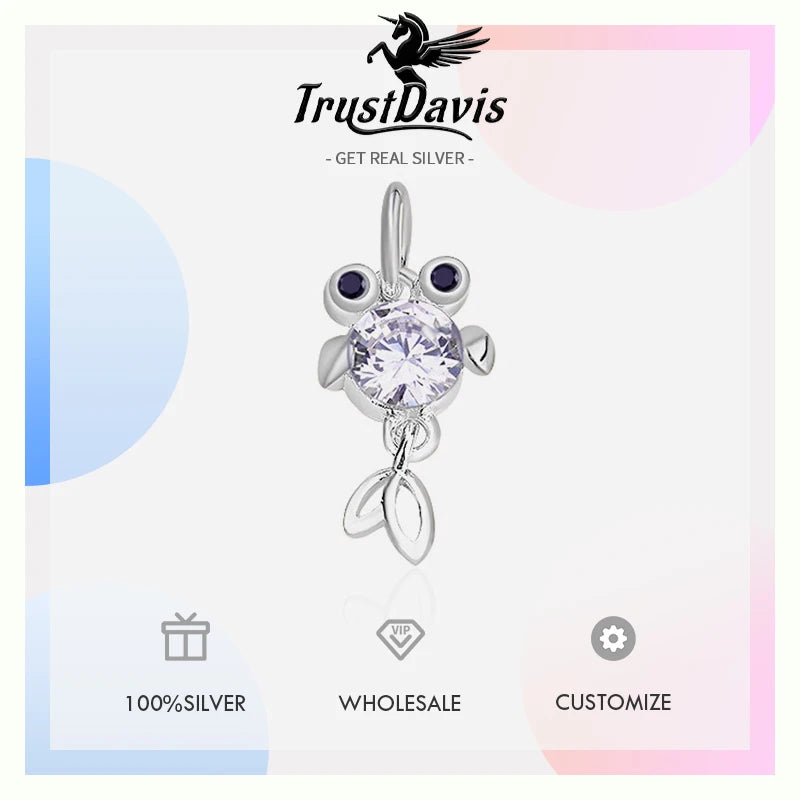 TrustDavis Real 925 Sterling Silver Fashion Cute Animal Fish Charm Pendant Handmade DIY Accessories Fine Jewelry Wholesale HY045