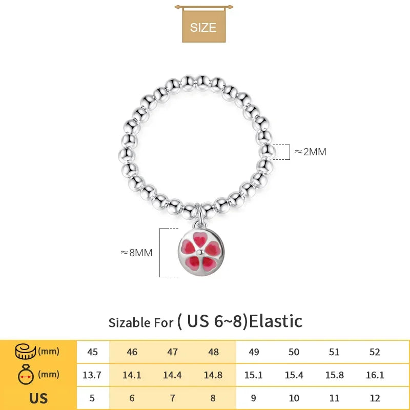 TrustDavis Minimalist Real 925 Sterling Silver Sweet Beads Red Heart Elastic Rings For Women Wedding Party S925 Jewelry DA1376