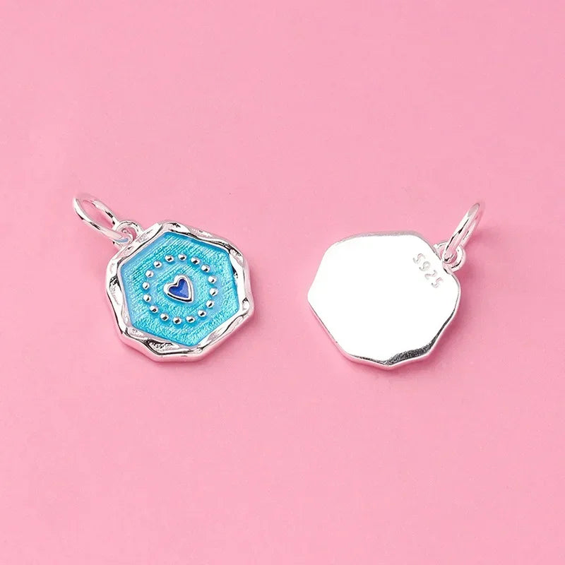 Geometric Round Blue Heart Charm Pendant DIY Accessories DZ1653