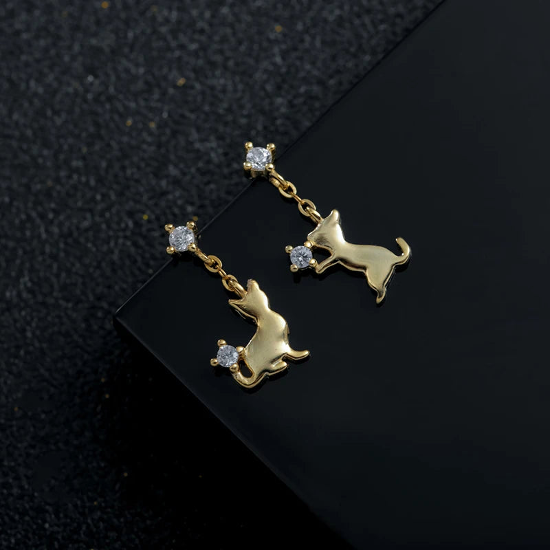 TrustDavis 100% 925 Sterling Silver Cat Stud Earring Fashion Jewelry Gift For Women Daughter Girls Teens Birthday H069