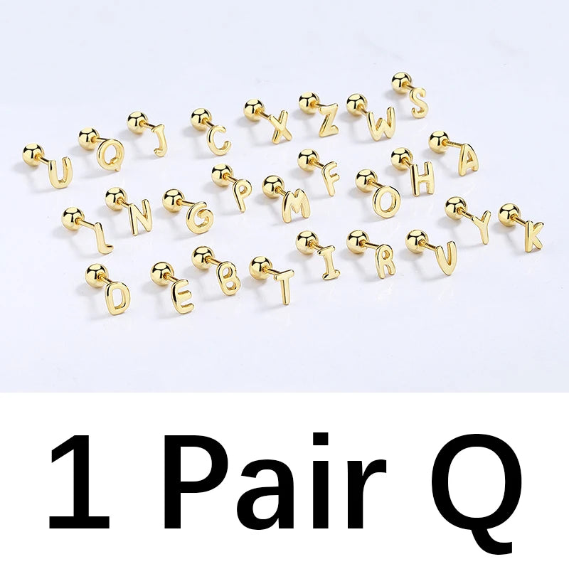 TrustDavis Real 925 Sterling Silver 26 Letter Screw Beads Stud Earring For Women Children Baby Minimalist Fine Jewelry DA2867