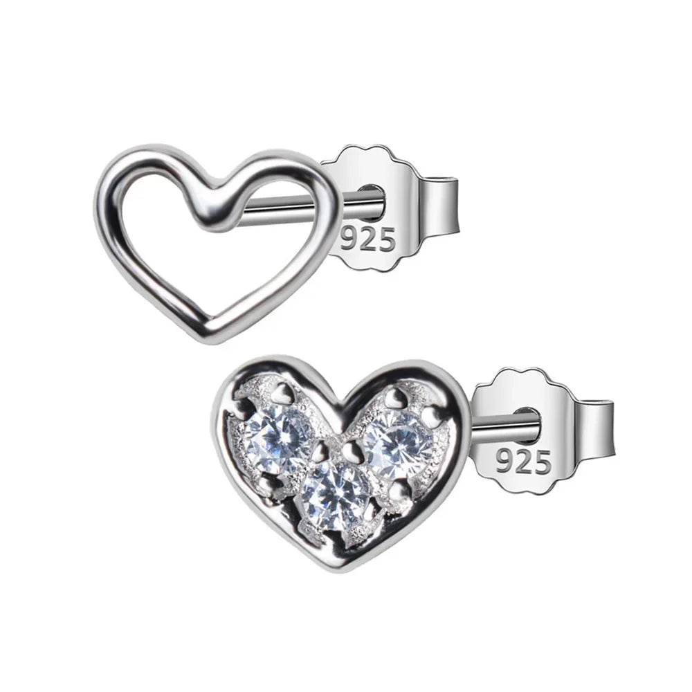 Heart With CZ Stud Earring Gift For Girls Kids Lady DS542