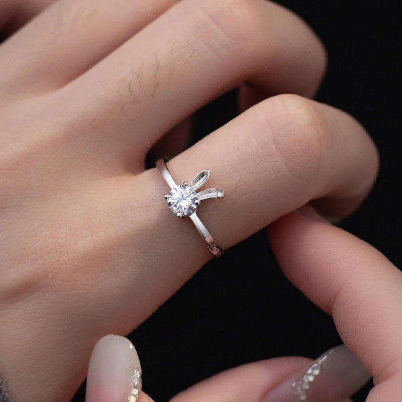 TrustDavis S925 Solid Sterling Silver Sweet Rabbit Cocktail Opening Ring for Women Grils Party Fine Jewelry Wholesale DS3839