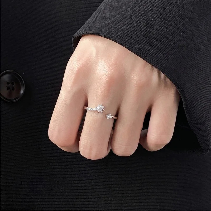 Fashion Simple Eight-pointed Star Zircon Open Ring for Women DS4975