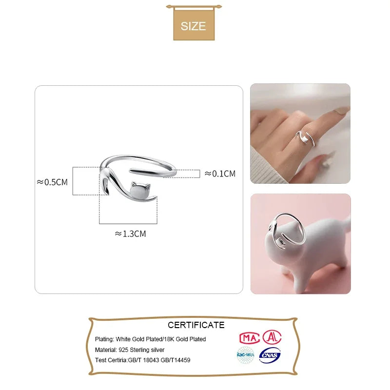 TrustDavis Real 925 Sterling Silver Fashion New Sweet Animal Cat Opening Ring For Women Wedding Party Fine S925 Jewelry DB065
