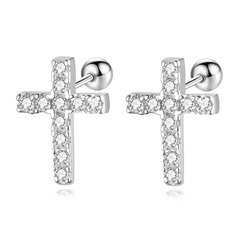 Trustdavis Real 925 Sterling Silver Sweet Cross Round CZ Screw Stud Earrings For Women Children Baby Girls Kids Jewelry DB1365