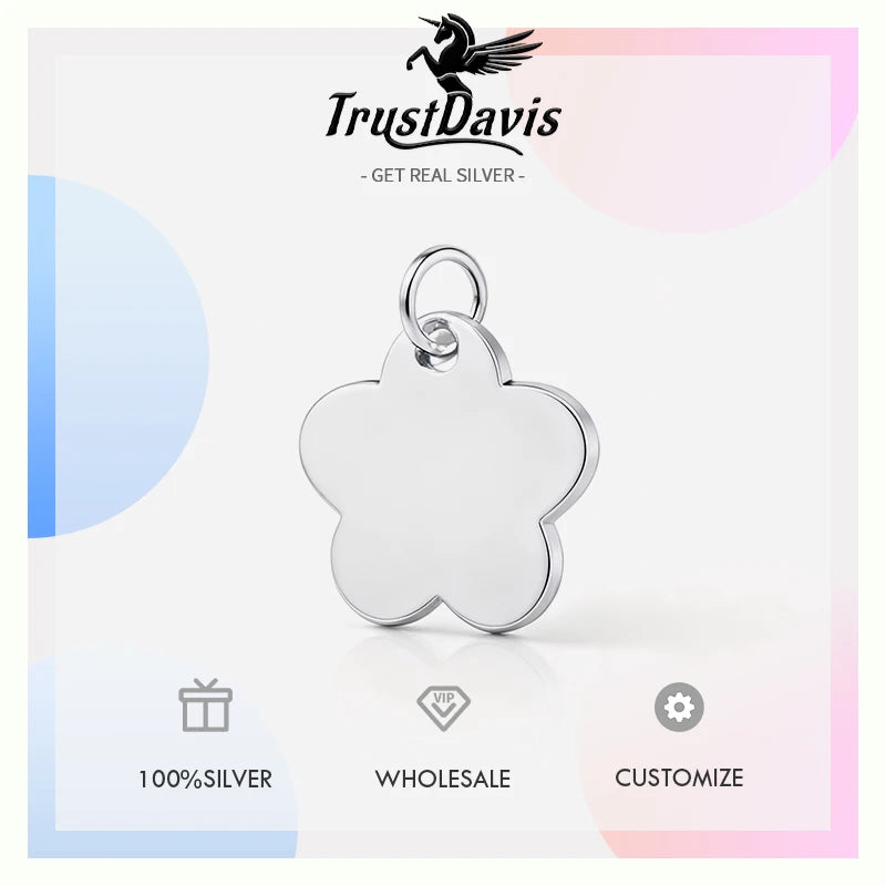 TrustDavis Real 925 Sterling Silver Glossy Flower Charm Pendant for Making Necklace Handmade DIY Accessories Fine Jewelry DZ1804