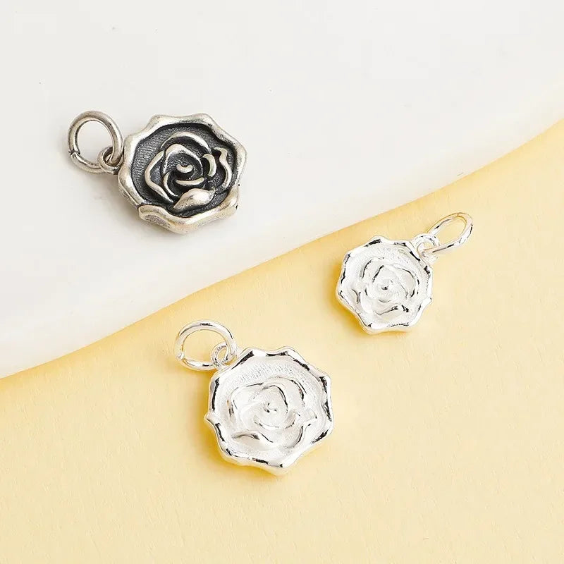 TrustDavis New Fashion Real 925 Sterling Silver Trendy Romantic Rose Charm Pendant Handmade DIY Accessories Wholesale DZ1681