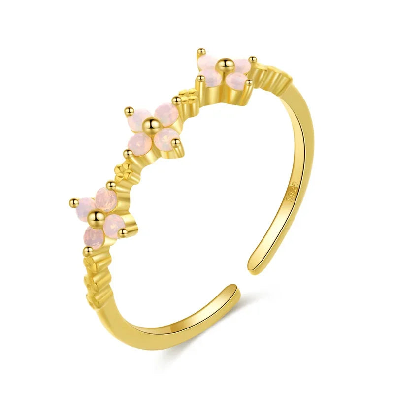 TrustDavis Women 925 Sterling Silver Ring Summer Flowers Dazzling CZ Cocktail Ring Sizable 6 7 8 Daugther Girls Xmas Gift DF038