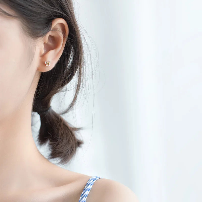 TrustDavis 100% 925 Sterling Silver Jewelry Fashion Cute Tiny 6mmX6mm Gold Heart Stud Earrings Gift For Girls Kids Lady DS521