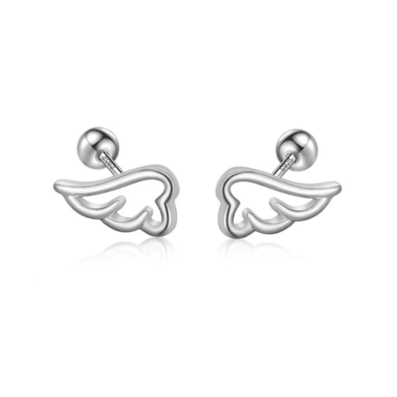 Real 925 Sterling Silver Angel Wing Bead Screw Earrings DA2876
