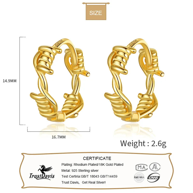 TrustDavis Real 925 Sterling Silver Hoop 2022 Fashion Sweet Twist Charm Hoop Earrings For Women Office Lady Fine Jewelry DG0104