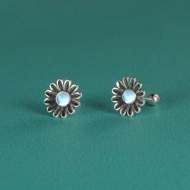 Real 925 Sterling Silver Vintage Daisy Flowers Screw Stud Earrings DF2049