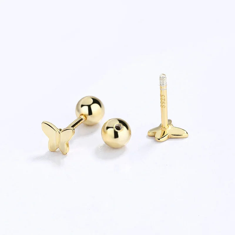 TrustDavis Real 925 Sterling Silver Fashion Insect Butterfly Shiny CZ Screw Stud Earrings For Women Wedding Fine Jewelry DB1424