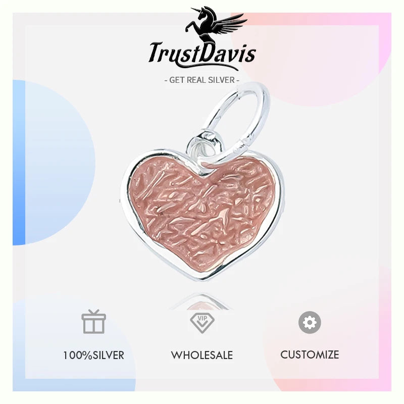 TrustDavis New Fashion Real 925 Sterling Silver Cute Romantic Heart CZ Charm Pendant Handmade DIY Accessories Wholesale DZ1648