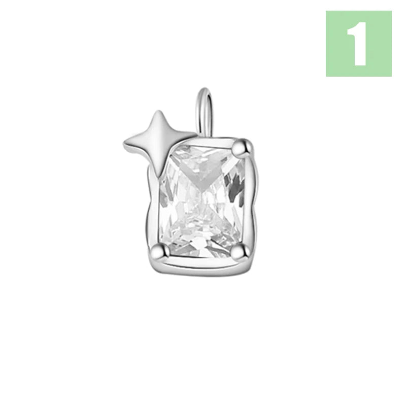 TrustDavis Real 925 Sterling Silver Star Square Zircon Charm Pendant for Women Kids Handmade DIY Accessories Jewelry DZ1016