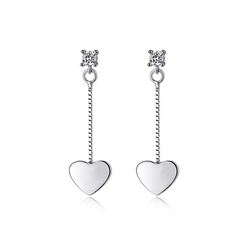 TrustDavis Real 925 Sterling Silver Earring Fashion Tassel Heart White CZ Stud Earrings For Women Mother's Day Jewelry DS1315