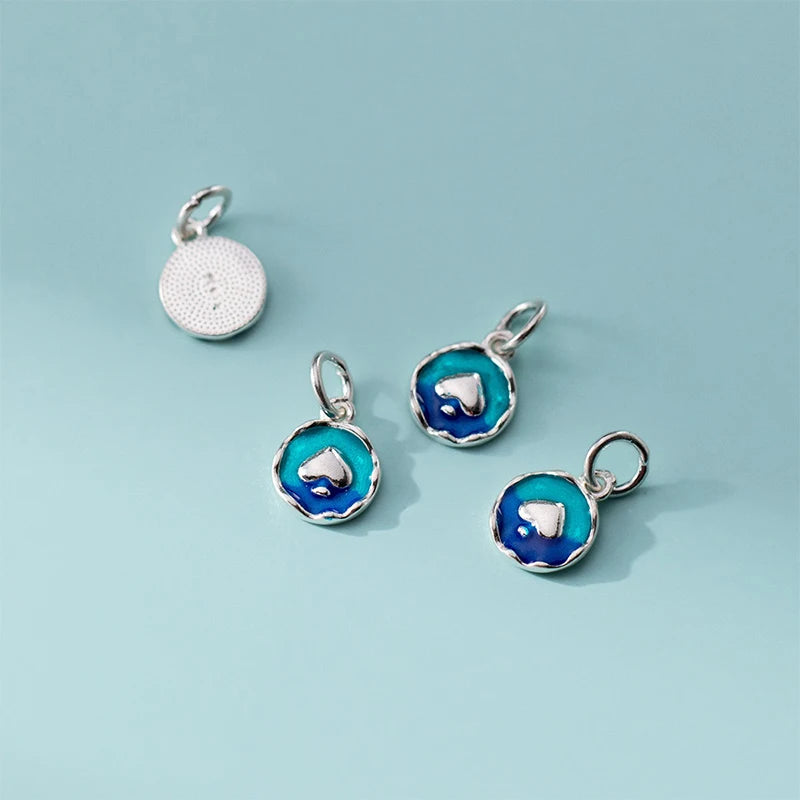TrustDavis Real 925 Sterling Silver Fashion Love Round Charm Pendant Handmade DIY Accessories Wholesale DZ1679