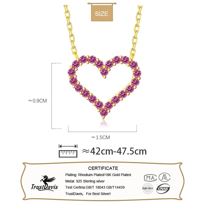 Heart Pink Twinkling CZ Pendant Necklace for Women Silver 925 Jewelry DA858