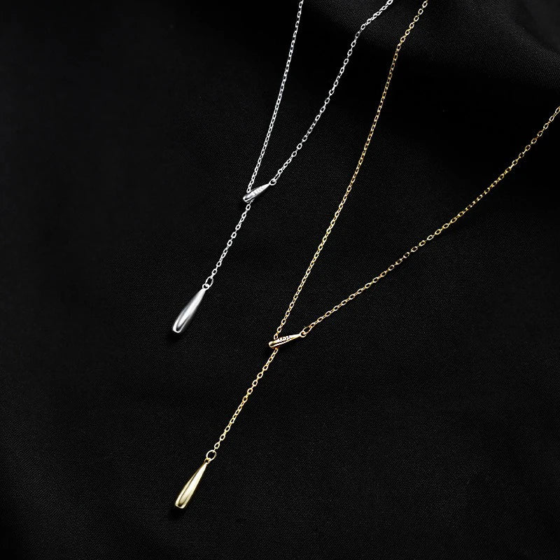 TrustDavis 925 Sterling Silver Women's Fashion Tassel Water Drop Y Adjustable Necklace for Women Girls Jewelry Gift DS4313