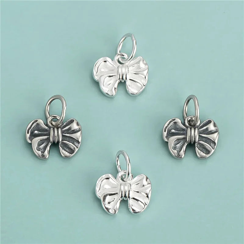 TrustDavis Real 925 Sterling Silver Sweet Bow Knot Pendant Handmade DIY FIT Necklace Bracelet Accessories Fine Jewelry DZ622