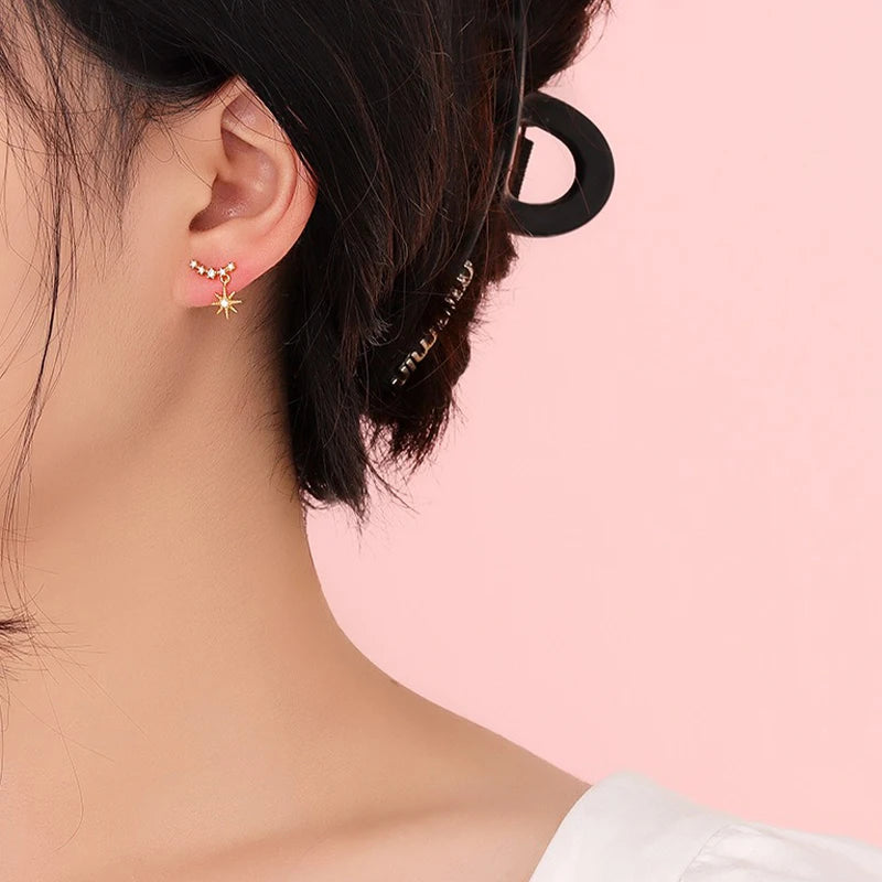 TrustDavis 925 Sterling Silver Women's Fashion Simple Starry Sky Zircon Tassel Earrings for Women Girls Jewelry Gift DS4338
